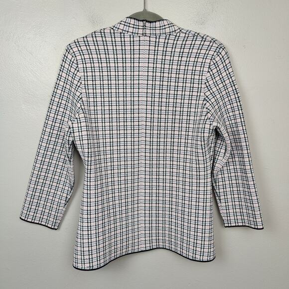 Scanlan Theodore Houndstooth Knit Blazer Womens Large White Pink Zip Up Preppy - Picture 4 of 7